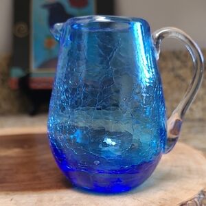 Vintage Mini Blue Pilgrim Crackle Glass Creamer